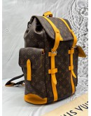 (LIKE NEW) MICROCHIP LOUIS VUITTON CHRISTOPHER MM BACKPACK IN BROWN MONOGRAM CANVAS WITH YELLOW LEATHER
