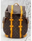 (LIKE NEW) MICROCHIP LOUIS VUITTON CHRISTOPHER MM BACKPACK IN BROWN MONOGRAM CANVAS WITH YELLOW LEATHER