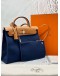 (LIKE NEW) 2016 HERMES HERBAG ZIP 31 IN BLEU MARINE TOILE H CANVAS WITH TAN VACHE HUNTER LEATHER -FULL SET-