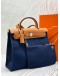 (LIKE NEW) 2016 HERMES HERBAG ZIP 31 IN BLEU MARINE TOILE H CANVAS WITH TAN VACHE HUNTER LEATHER -FULL SET-