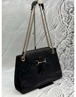 GUCCI EMILY LARGE SHOULDER BAG IN BLACK GG GUCCISSIMA LEATHER