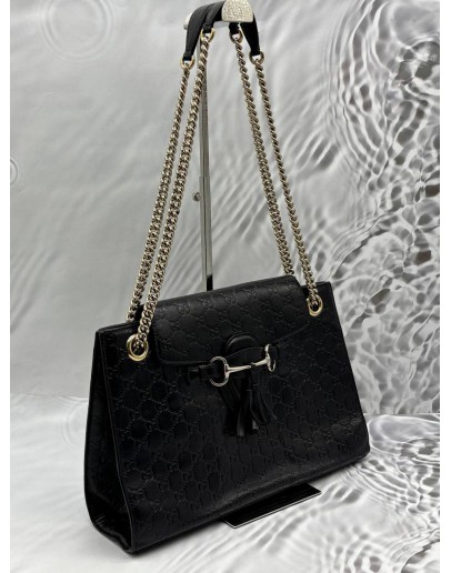 GUCCI EMILY LARGE SHOULDER BAG IN BLACK GG GUCCISSIMA LEATHER