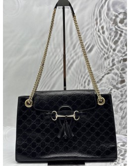 GUCCI EMILY LARGE SHOULDER BAG IN BLACK GG GUCCISSIMA LEATHER