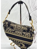 CHRISTIAN DIOR SADDLE BAG IN BLACK WITH BEIGE TOILE CORNELY EMBROIDERED