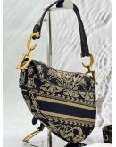 CHRISTIAN DIOR SADDLE BAG IN BLACK WITH BEIGE TOILE CORNELY EMBROIDERED