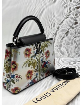 MICROCHIP LOUIS VUITTON CAPUCINES BB IN METALLIC SILVER CALFSKIN LEATHER WITH PRINTED FLORAL MOTIF
