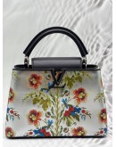 MICROCHIP LOUIS VUITTON CAPUCINES BB IN METALLIC SILVER CALFSKIN LEATHER WITH PRINTED FLORAL MOTIF