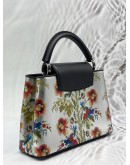 MICROCHIP LOUIS VUITTON CAPUCINES BB IN METALLIC SILVER CALFSKIN LEATHER WITH PRINTED FLORAL MOTIF