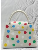 MICROCHIP LOUIS VUITTON X YAYOI KUSAMA CAPUCINES BB IN WHITE TAURILLON LEATHER WITH PRINTED MULTICOLOR POLKA DOTS