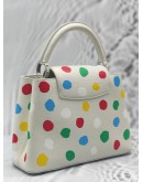 MICROCHIP LOUIS VUITTON X YAYOI KUSAMA CAPUCINES BB IN WHITE TAURILLON LEATHER WITH PRINTED MULTICOLOR POLKA DOTS