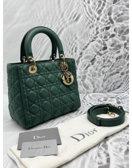 CHRISTIAN DIOR MEDIUM LADY DIOR IN SAGE GREEN CANNAGE LAMBSKIN LEATHER