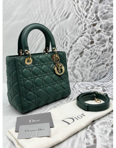 CHRISTIAN DIOR MEDIUM LADY DIOR IN SAGE GREEN CANNAGE LAMBSKIN LEATHER