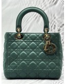 CHRISTIAN DIOR MEDIUM LADY DIOR IN SAGE GREEN CANNAGE LAMBSKIN LEATHER