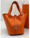 (LIKE NEW) HERMES PICOTIN LOCK 18 IN ORANGE CLEMENCE LEATHER -FULL SET-