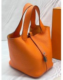 (LIKE NEW) HERMES PICOTIN LOCK 18 IN ORANGE CLEMENCE LEATHER -FULL SET-
