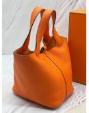 (LIKE NEW) HERMES PICOTIN LOCK 18 IN ORANGE CLEMENCE LEATHER -FULL SET-