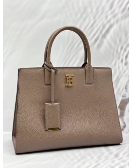 BURBERRY SMALL FRANCES TOTE BAG IN LIGHT BROWN GRAINED CALFSKIN LEATHER