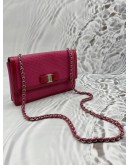 SALVATORE FERRAGAMO VARA BOW CHAIN BAG IN PINK WITH BURGUNDY LEATHER