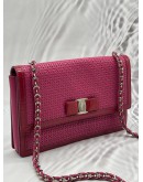 SALVATORE FERRAGAMO VARA BOW CHAIN BAG IN PINK WITH BURGUNDY LEATHER