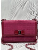 SALVATORE FERRAGAMO VARA BOW CHAIN BAG IN PINK WITH BURGUNDY LEATHER