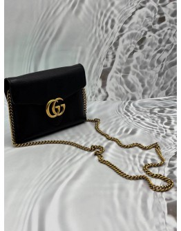 GUCCI GG MARMONT WALLET ON CHAIN IN BLACK LEATHER