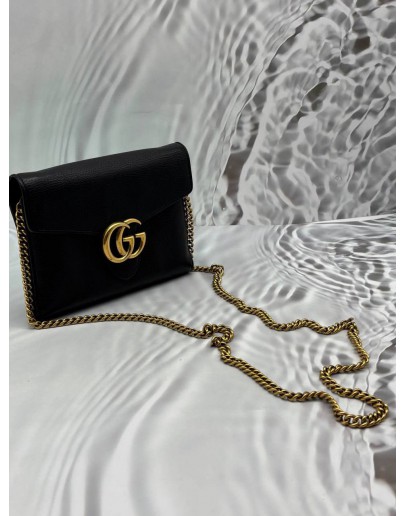 GUCCI GG MARMONT WALLET ON CHAIN IN BLACK LEATHER