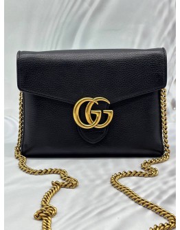 GUCCI GG MARMONT WALLET ON CHAIN IN BLACK LEATHER