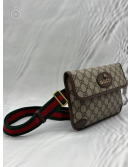 GUCCI NEO VINTAGE BELT BAG IN BEIGE GG SUPREME CANVAS WITH BROWN LEATHER