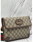 GUCCI NEO VINTAGE BELT BAG IN BEIGE GG SUPREME CANVAS WITH BROWN LEATHER