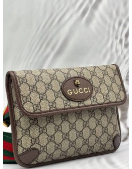 GUCCI NEO VINTAGE BELT BAG IN BEIGE GG SUPREME CANVAS WITH BROWN LEATHER
