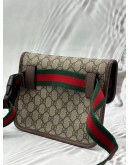 GUCCI NEO VINTAGE BELT BAG IN BEIGE GG SUPREME CANVAS WITH BROWN LEATHER