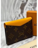 LOUIS VUITTON MAGNETIC CARD HOLDER IN BROWN MONOGRAM CANVAS WITH YELLOW LEATHER -FULL SET-