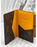 LOUIS VUITTON MAGNETIC CARD HOLDER IN BROWN MONOGRAM CANVAS WITH YELLOW LEATHER -FULL SET-