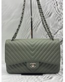 CHANEL JUMBO CLASSIC CHEVRON DOUBLE FLAP BAG IN LIGHT OLIVE GREEN CAVIAR LEATHER