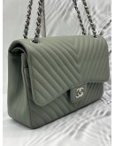 CHANEL JUMBO CLASSIC CHEVRON DOUBLE FLAP BAG IN LIGHT OLIVE GREEN CAVIAR LEATHER
