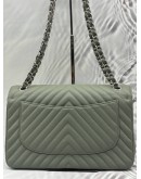 CHANEL JUMBO CLASSIC CHEVRON DOUBLE FLAP BAG IN LIGHT OLIVE GREEN CAVIAR LEATHER