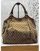 GUCCI SUKEY TOTE BAG IN BEIGE GG CANVAS WITH BROWN LEATHER
