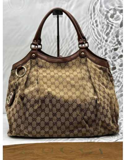 GUCCI SUKEY TOTE BAG IN BEIGE GG CANVAS WITH BROWN LEATHER