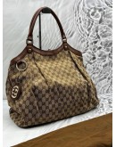 GUCCI SUKEY TOTE BAG IN BEIGE GG CANVAS WITH BROWN LEATHER