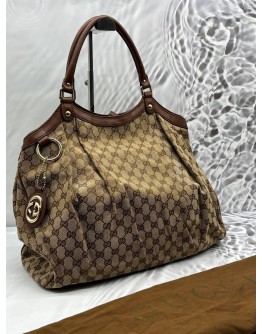 GUCCI SUKEY TOTE BAG IN BEIGE GG CANVAS WITH BROWN LEATHER