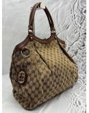GUCCI SUKEY TOTE BAG IN BEIGE GG CANVAS WITH BROWN LEATHER