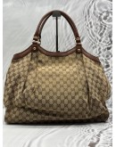 GUCCI SUKEY TOTE BAG IN BEIGE GG CANVAS WITH BROWN LEATHER