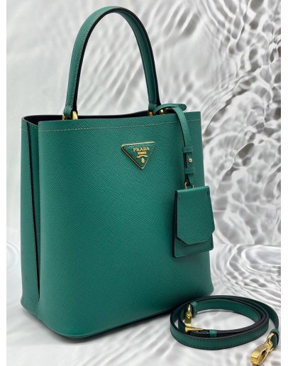 (LIKE NEW) PRADA PANIER SMALL BAG IN GREEN SAFFIANO LEATHER
