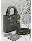 CHRISTIAN DIOR SMALL LADY DIOR MY ABCDIOR IN STONE GREY CANNAGE LAMBSKIN LEATHER