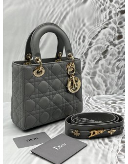CHRISTIAN DIOR SMALL LADY DIOR MY ABCDIOR IN STONE GREY CANNAGE LAMBSKIN LEATHER