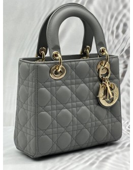 CHRISTIAN DIOR SMALL LADY DIOR MY ABCDIOR IN STONE GREY CANNAGE LAMBSKIN LEATHER
