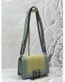 CHANEL BOY SMALL SHOULDER BAG IN LIGHT GREEN GALUCHAT STINGRAY LEATHER WITH LIGHT BLUE CALFSKIN LEATHER