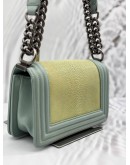 CHANEL BOY SMALL SHOULDER BAG IN LIGHT GREEN GALUCHAT STINGRAY LEATHER WITH LIGHT BLUE CALFSKIN LEATHER