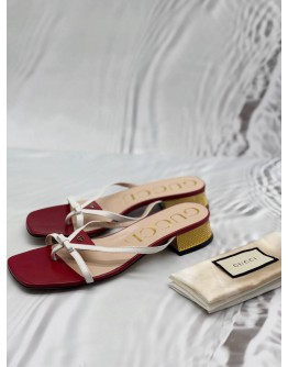 GUCCI DOUBLE G BOW THONG SANDALS SIZE 40 IN RED CALFSKIN LEATHER