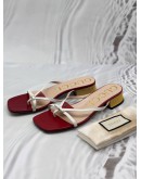 GUCCI DOUBLE G BOW THONG SANDALS SIZE 40 IN RED CALFSKIN LEATHER